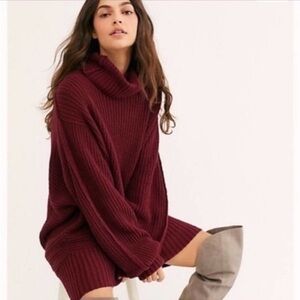 Free People Sweater Oversized Knit Turtleneck Red Sweater